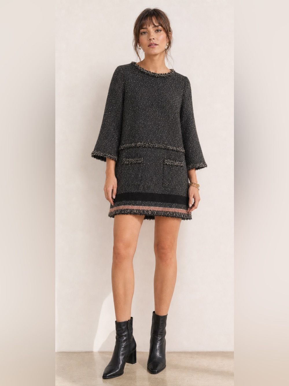 Twead Fringe Hem Detail Shift Mini Dress